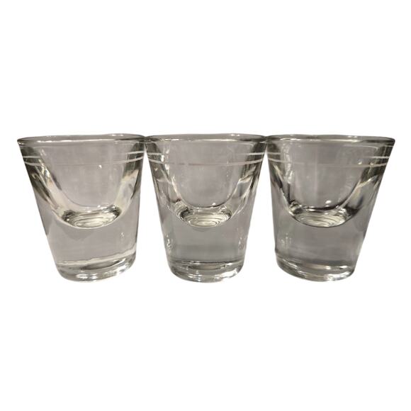 2  Vtg Libbey Shot Glass Weighted‎ Bottom White Pour Line Bar Ware - Picture 1 of 2